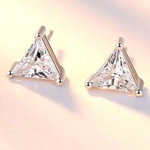 2.00ctw Triangle Diamond Earring Studs " Hypoallergenic " Solid Sterling Silver